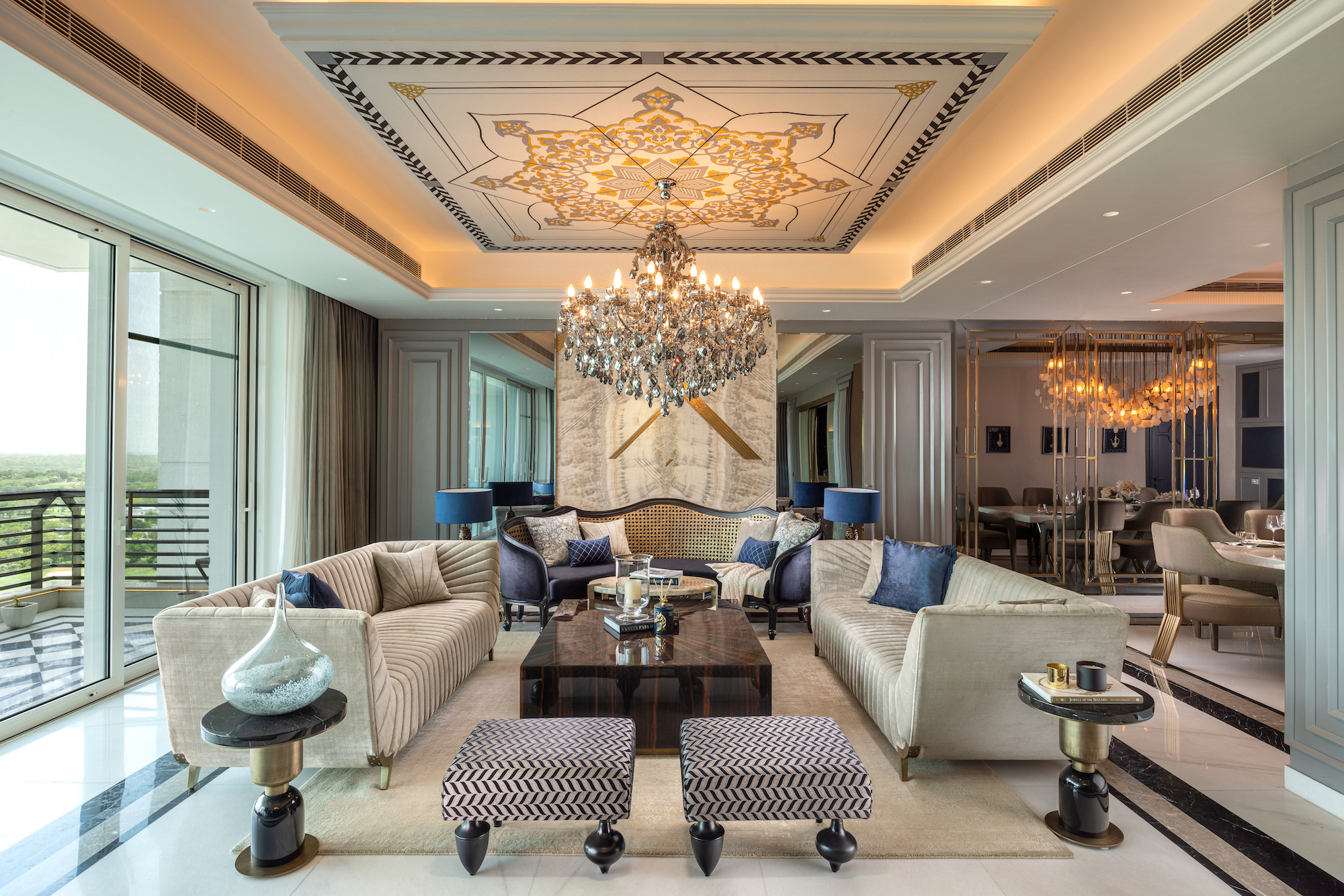 Leena Monga of Agnom Designs congregates a Neoclassical approach with the allure of castles in a swanky Indian habitat