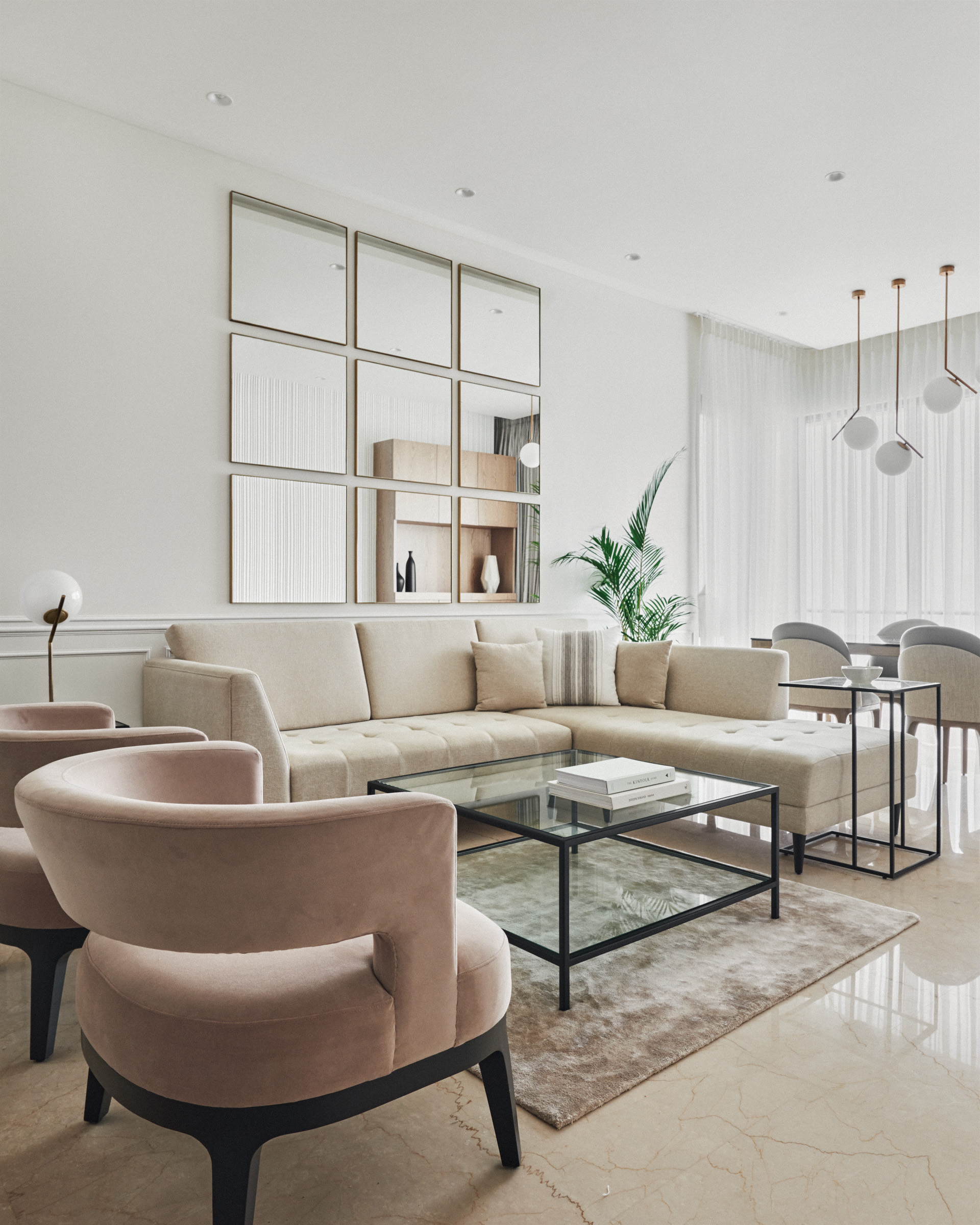 A poetic embodiment of contemporary minimalism engages in a dialogue with timeless maximalism within the confines of a Mumbai residence meticulously crafted by the talented designer Aashni Kumar