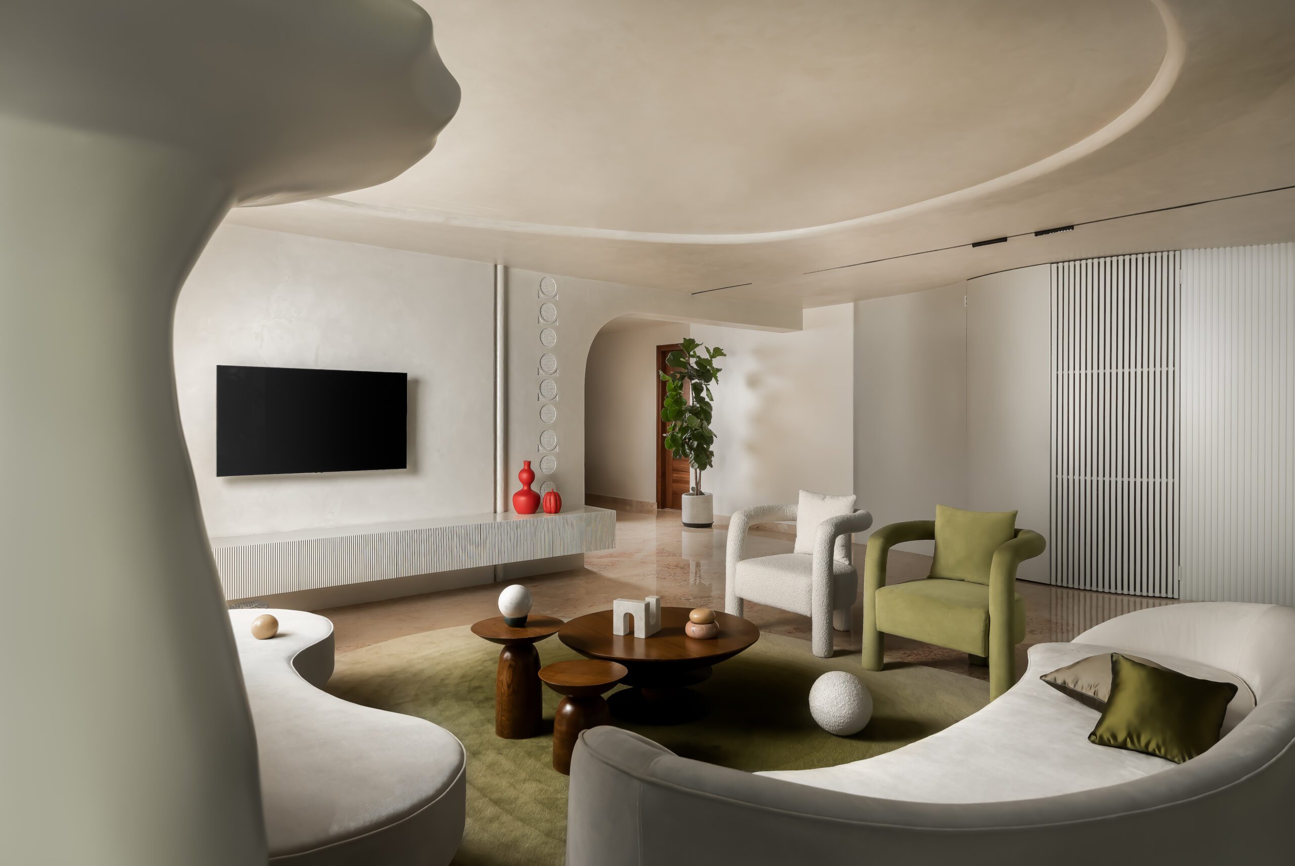 Nestled in the verdant landscapes of Bangalore, the 4000-square-foot sanctuary, aptly named “№ 0005,” radiates an aura of tranquility and serenity curated by Megha Dugar Designs