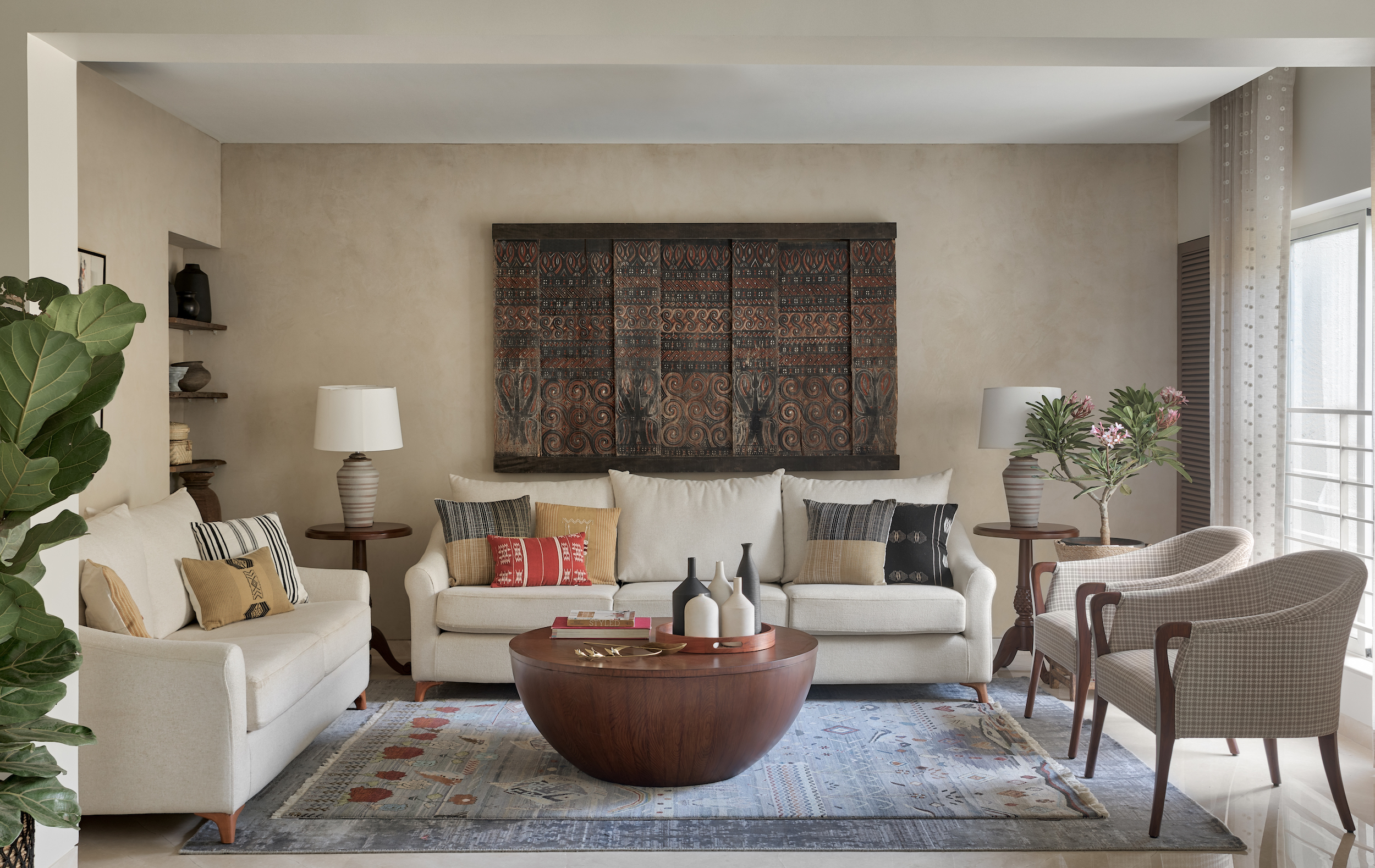 A tropical- modernist Pune home designed by Alkove-Design transforms into an urban sanctuary, offering respite with its fluid blend of art, design and tasteful living