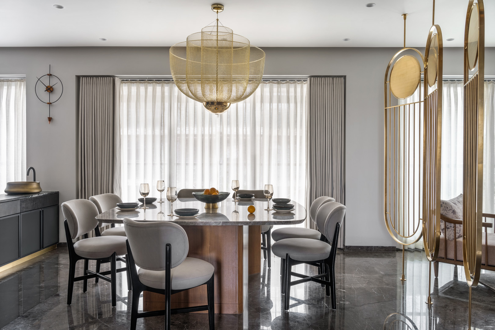 Transcending time and trends in ‘Whispers of Elegance’; a modern minimalist refuge in Ahmedabad that celebrates multigenerational living with personalised design elements and opulent brass accents